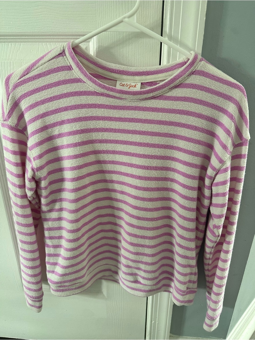 Cat & Jack Lilac and White Striped Crewneck Sweater